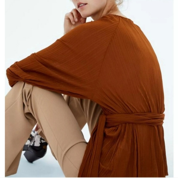 ZARA Pleated Wrap Top Womens Large - Picture 4 of 7